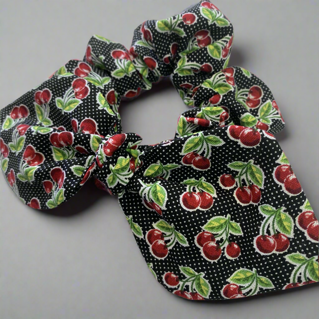 Cherry polka Dot Bow Scrunchie
