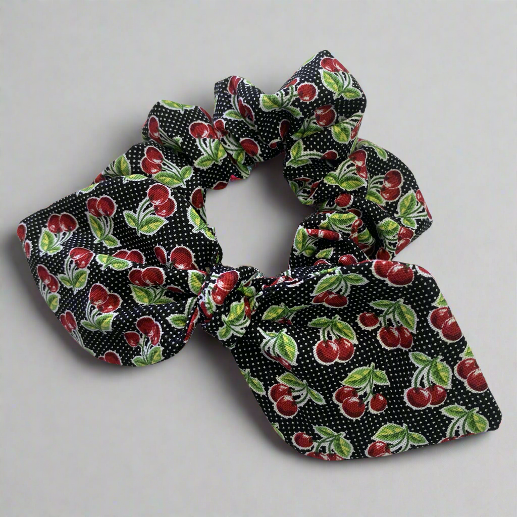 Cherry polka Dot Bow Scrunchie
