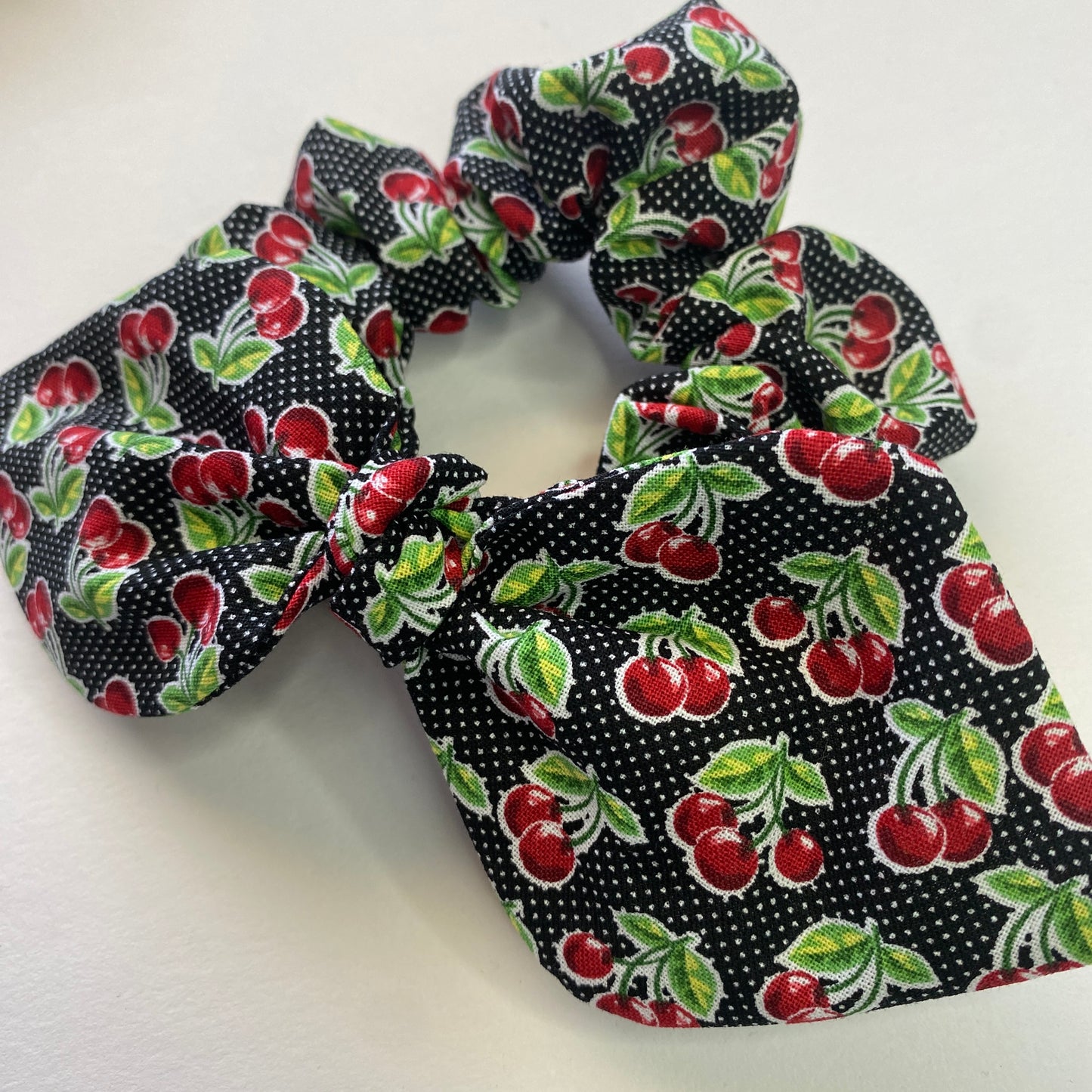 Cherry polka Dot Bow Scrunchie