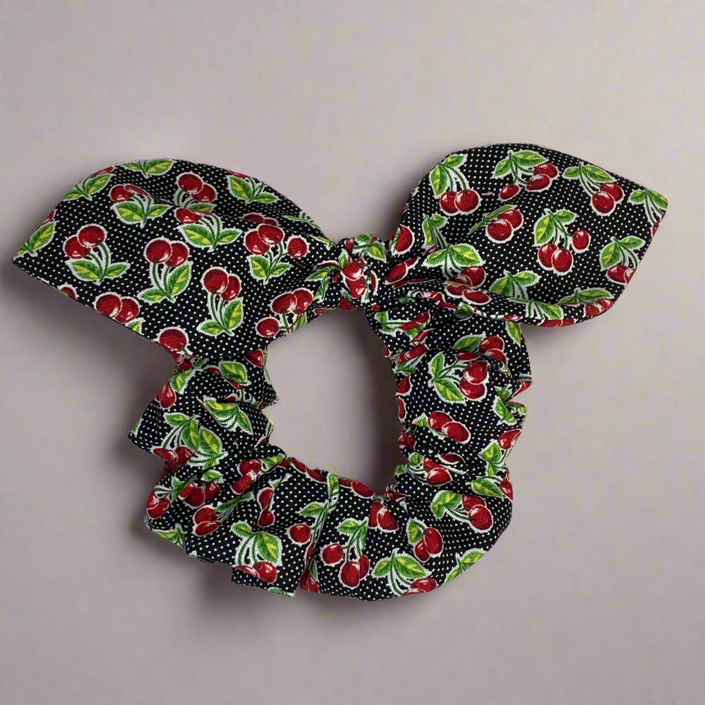 Cherry polka Dot Bow Scrunchie