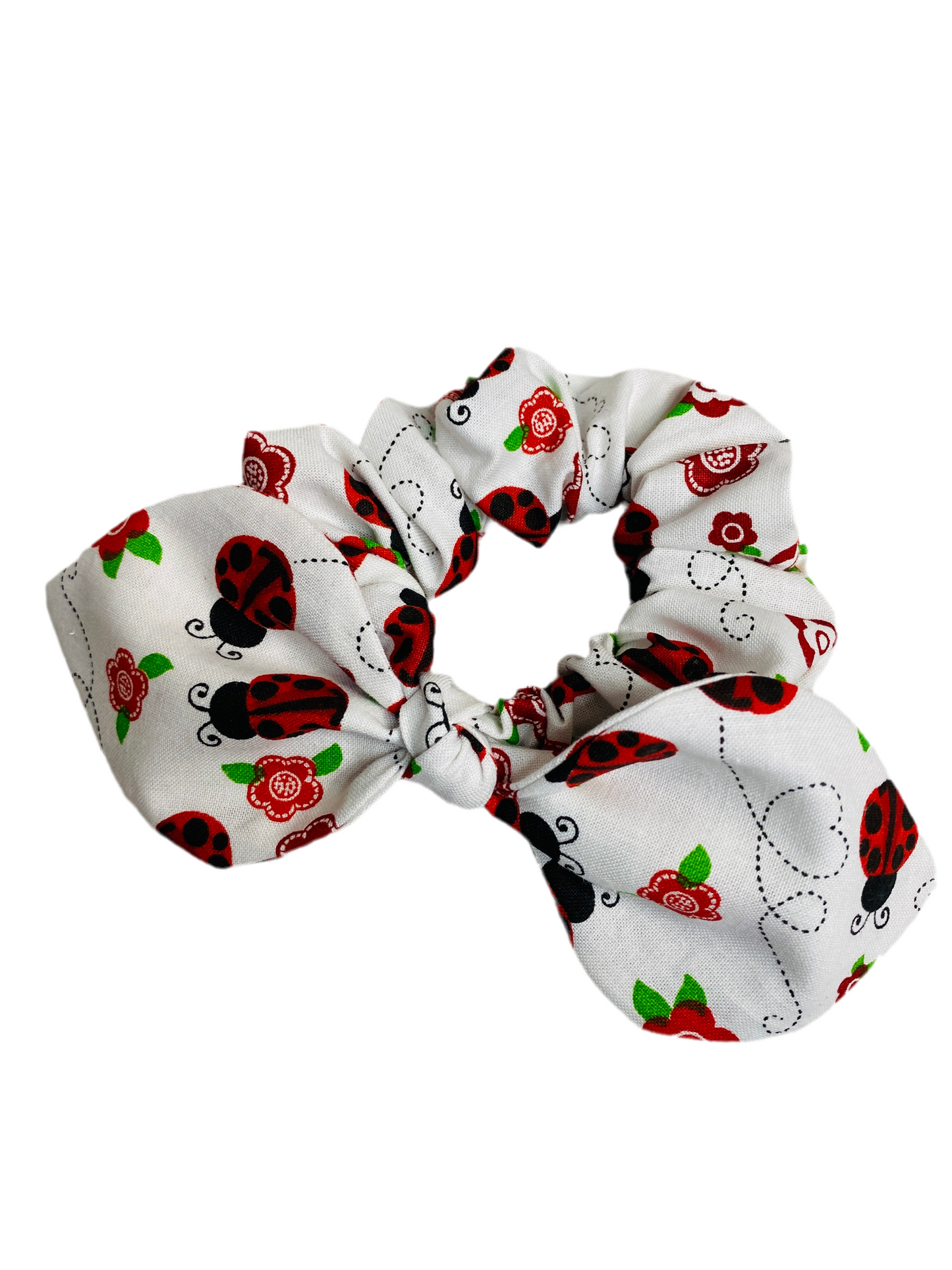 Lady Bug Floral Bow Scrunchie