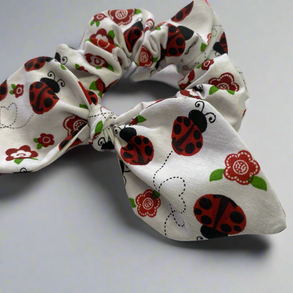 Lady Bug Floral Bow Scrunchie