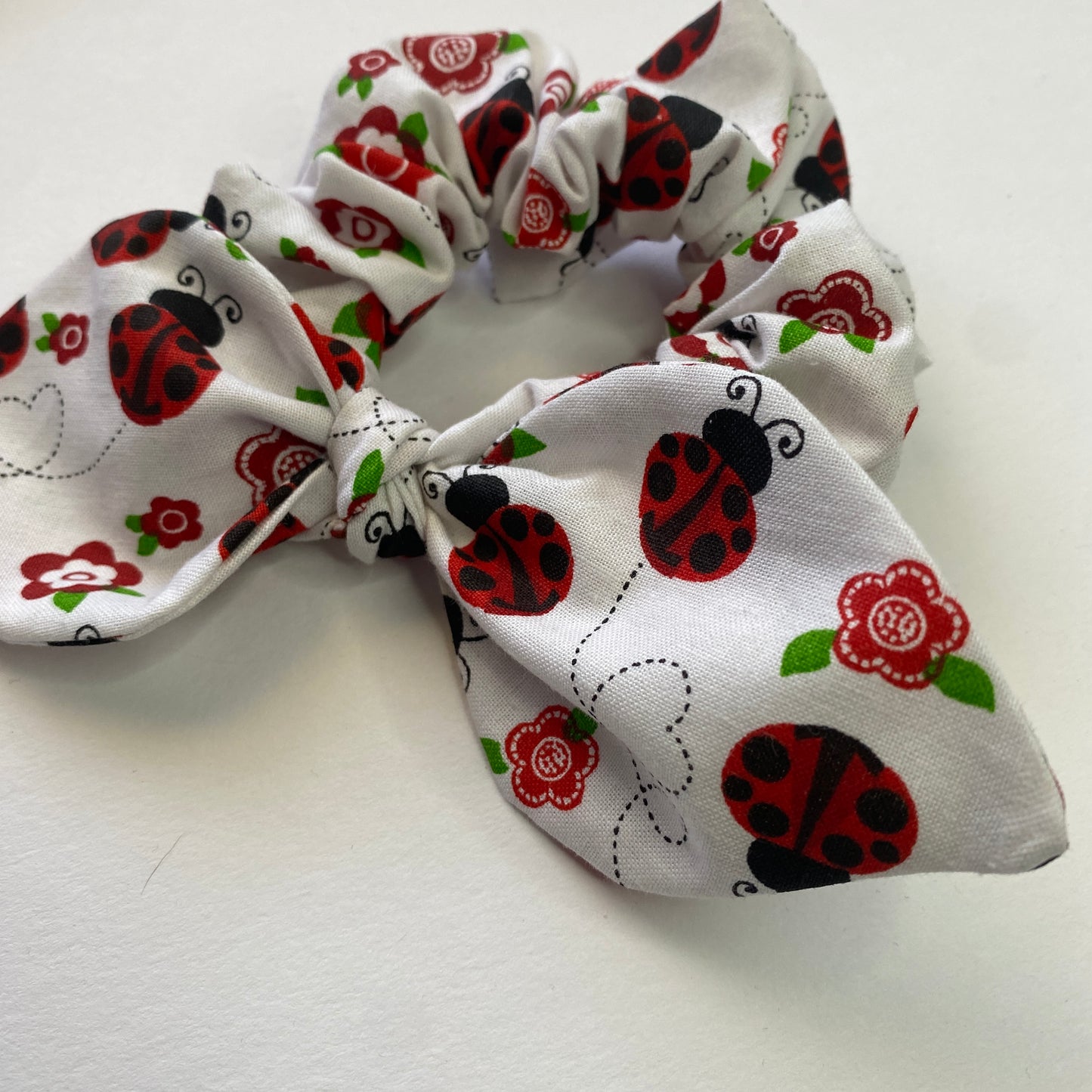 Lady Bug Floral Bow Scrunchie