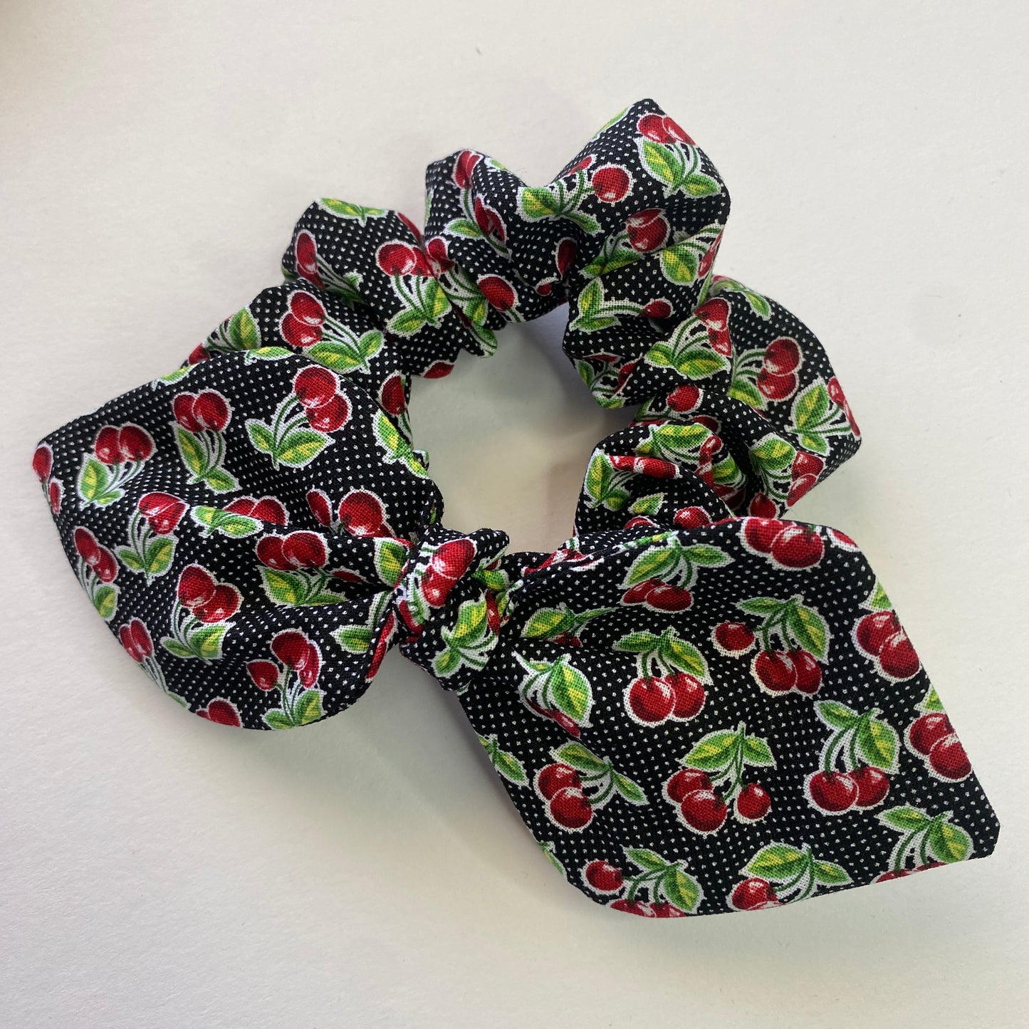 Cherry polka Dot Bow Scrunchie