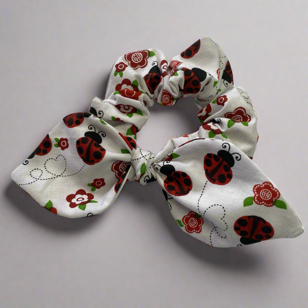 Lady Bug Floral Bow Scrunchie