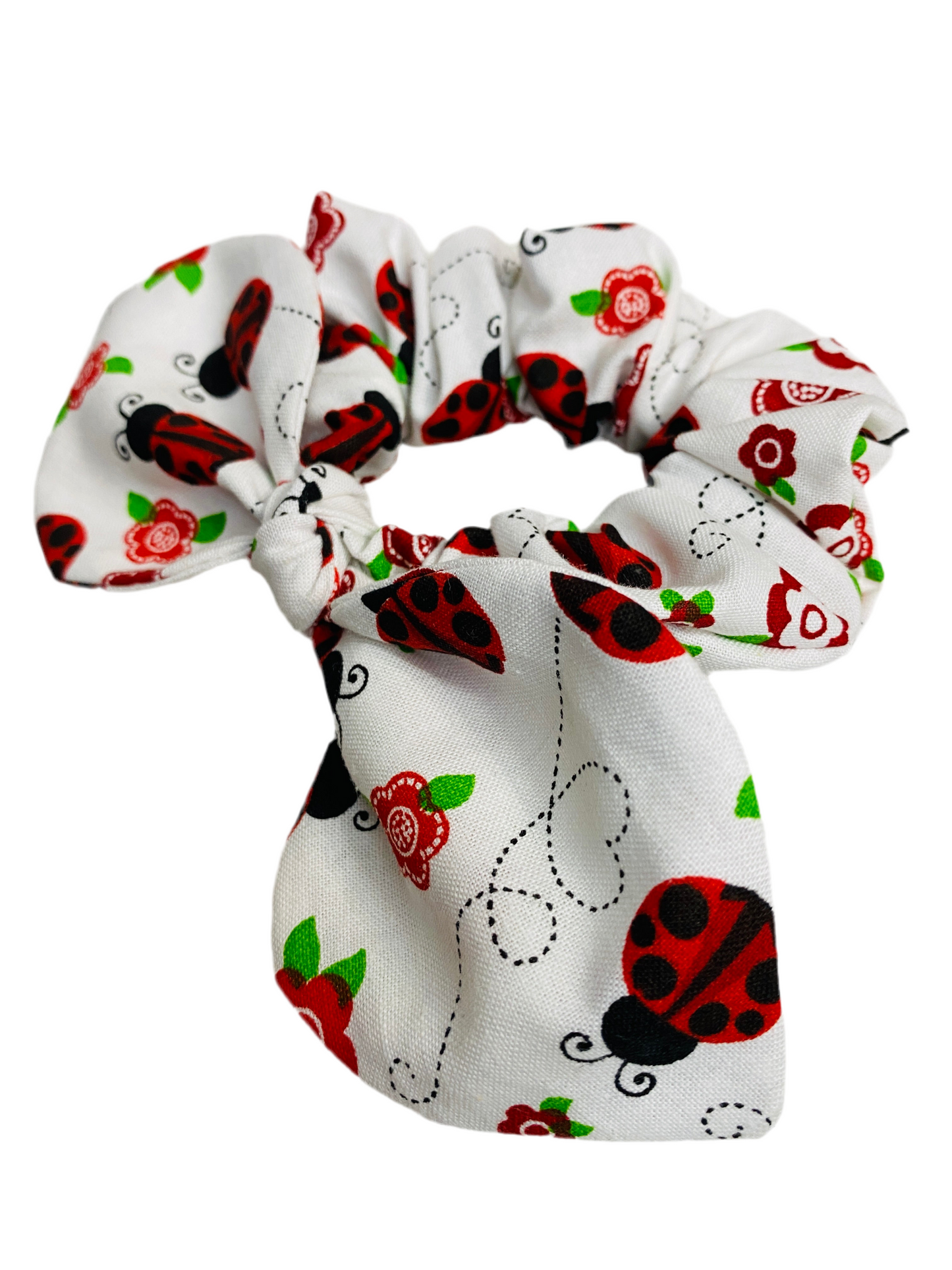Lady Bug Floral Bow Scrunchie