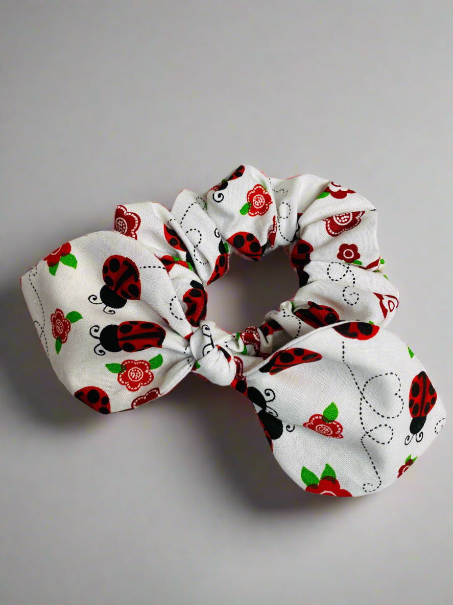Lady Bug Floral Bow Scrunchie