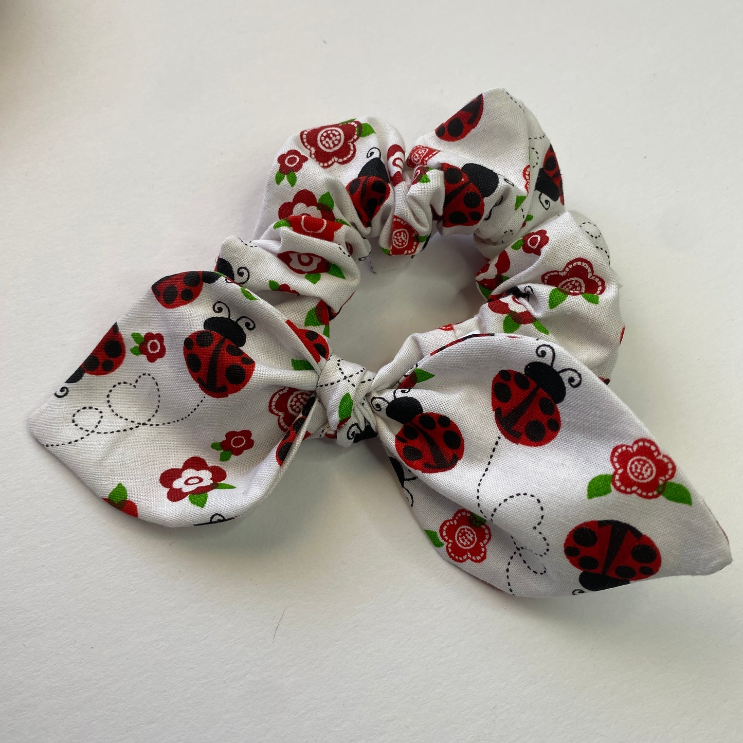 Lady Bug Floral Bow Scrunchie