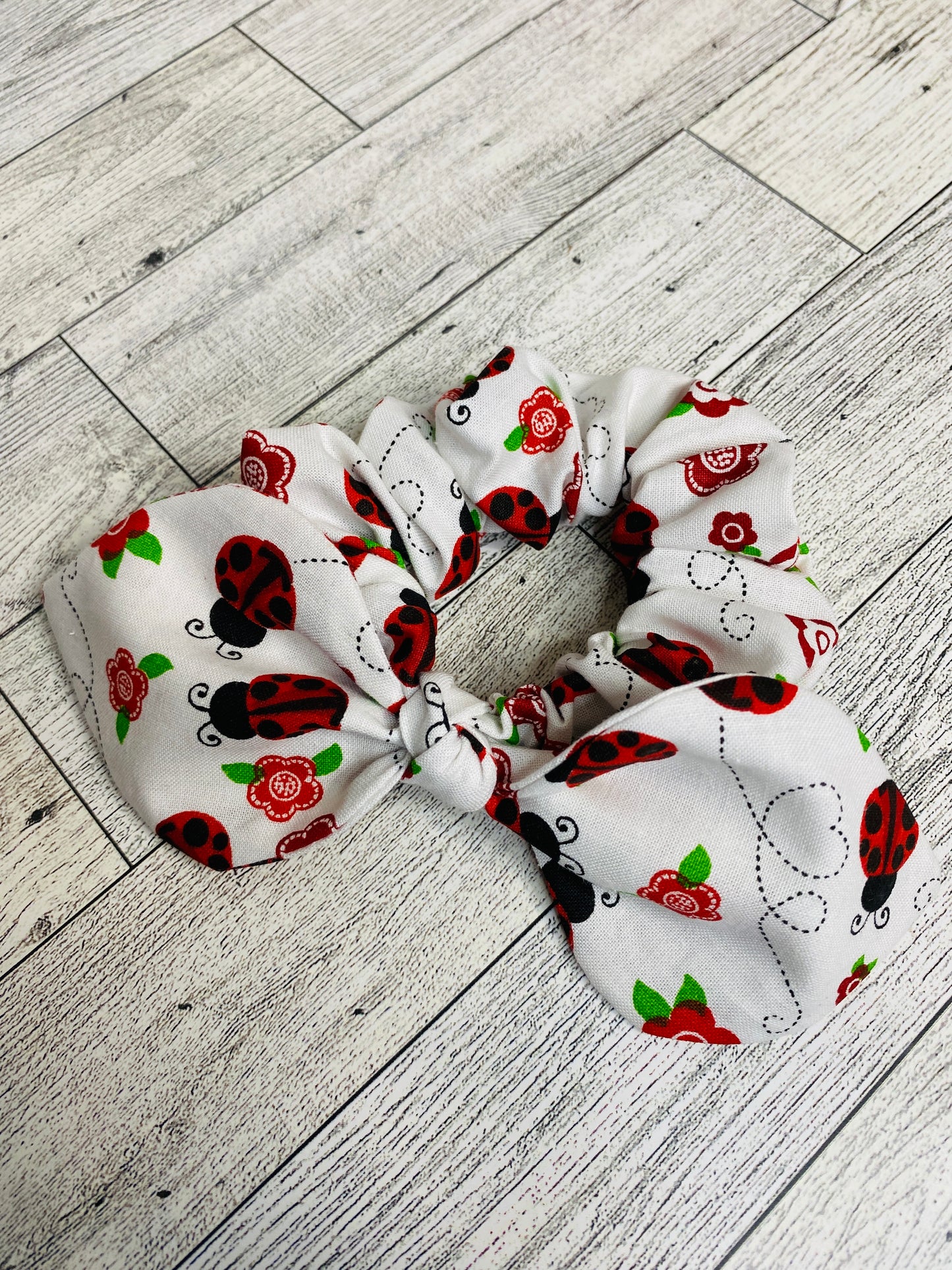 Lady Bug Floral Bow Scrunchie
