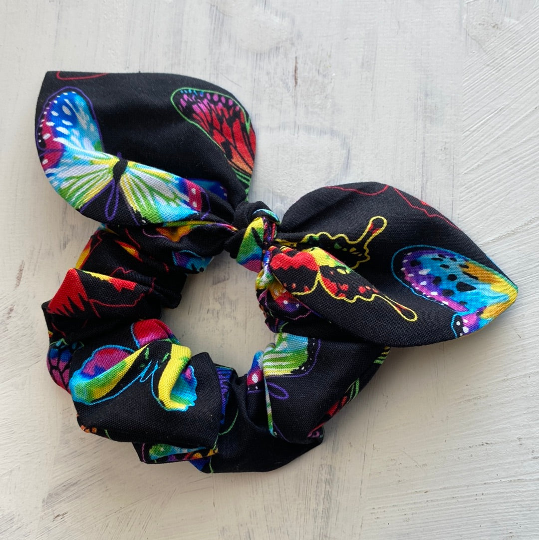 Electric Butterfly Black Bow Scrunchie