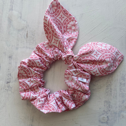 Pink Floral Bow Scrunchie