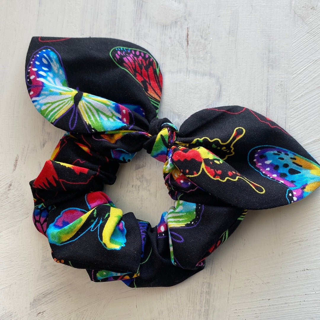 Electric Butterfly Black Bow Scrunchie