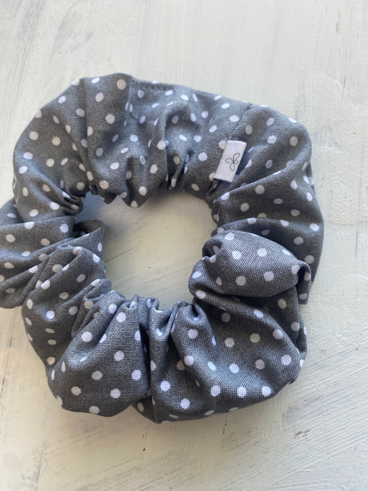 Gray Polka Dot Mini Scrunchie