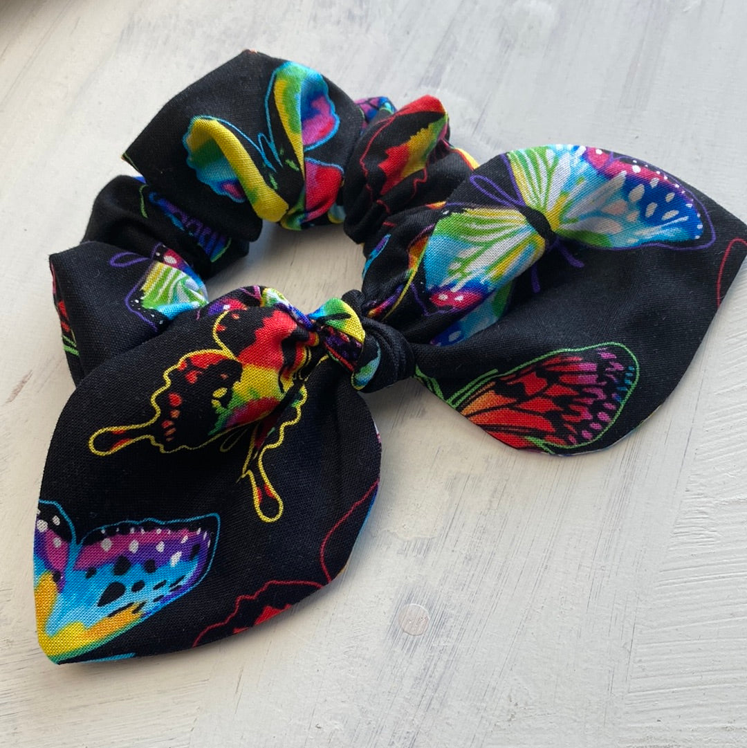 Electric Butterfly Black Bow Scrunchie