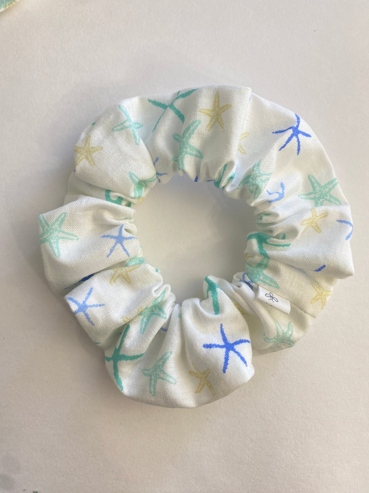 Starfish Print Mini Hair Scrunchie, Bow Scrunchie