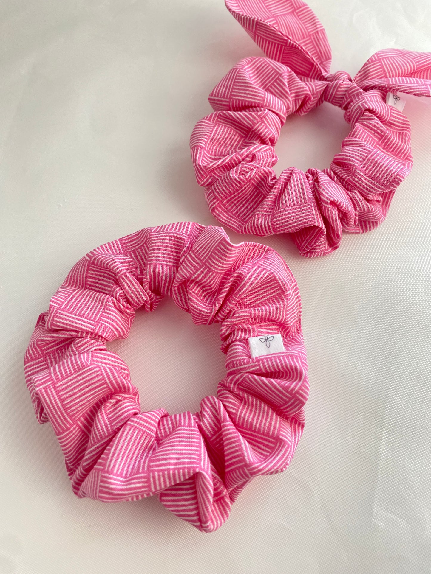 Pink Stripes Mini Hair Scrunchie, Bow Scrunchie