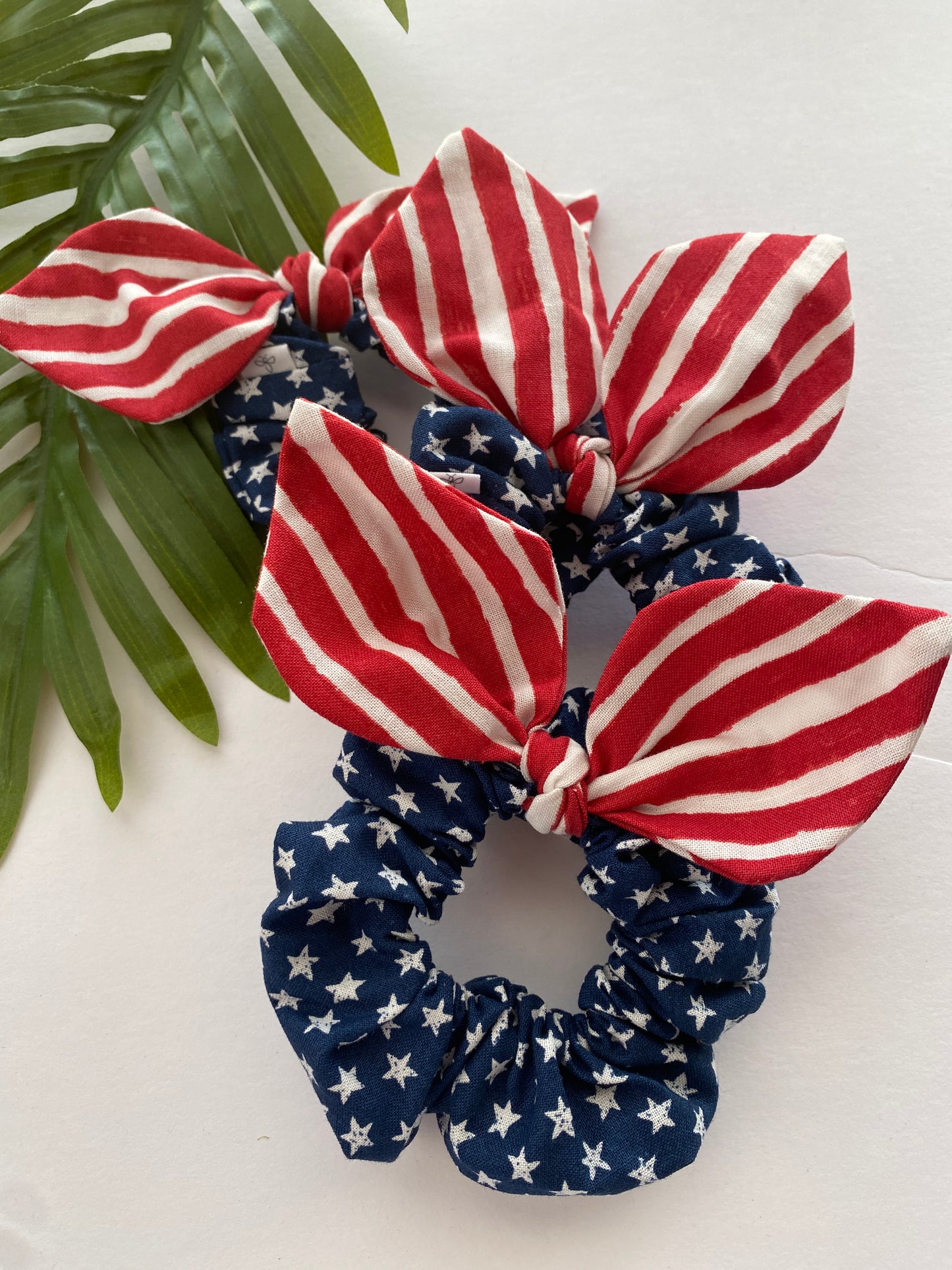 Stars and Stripes USA Flag Mini Hair Bow Scrunchie, Red White and Blue 4th of July