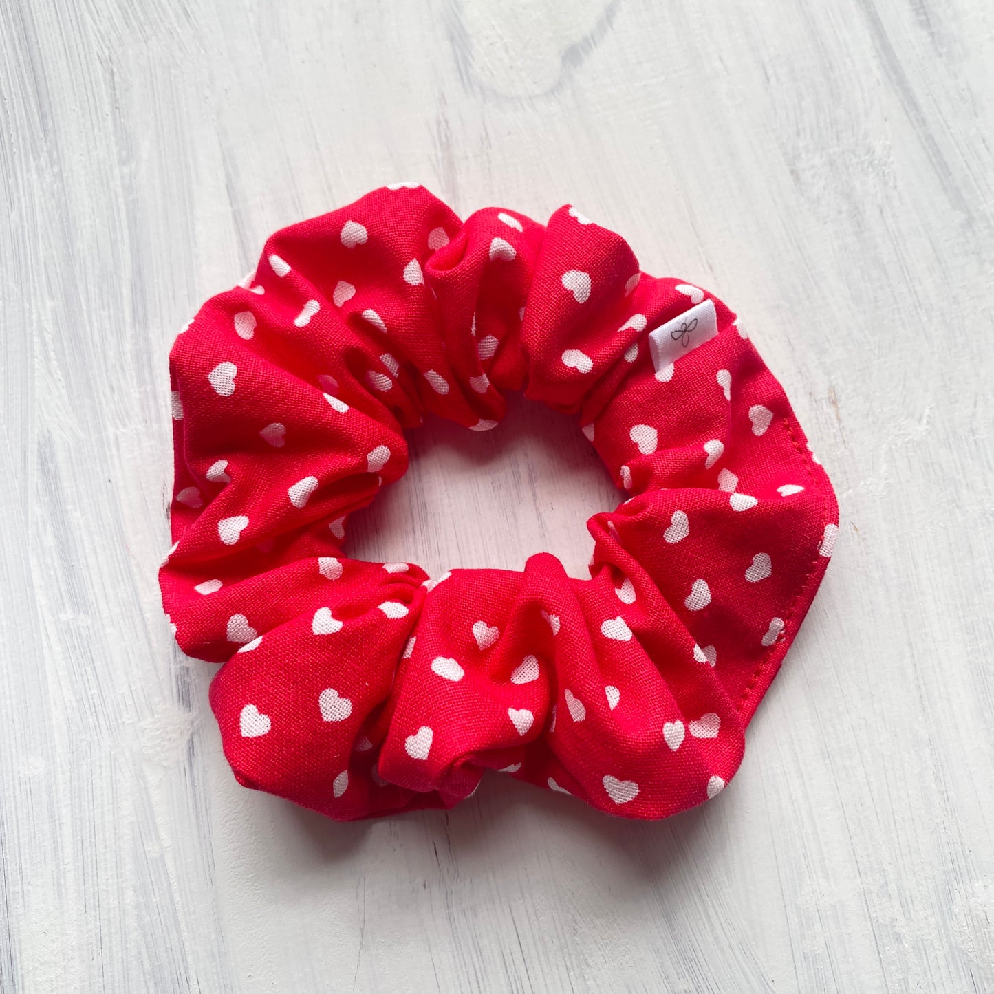 White & Red Hearts Mini Scrunchie