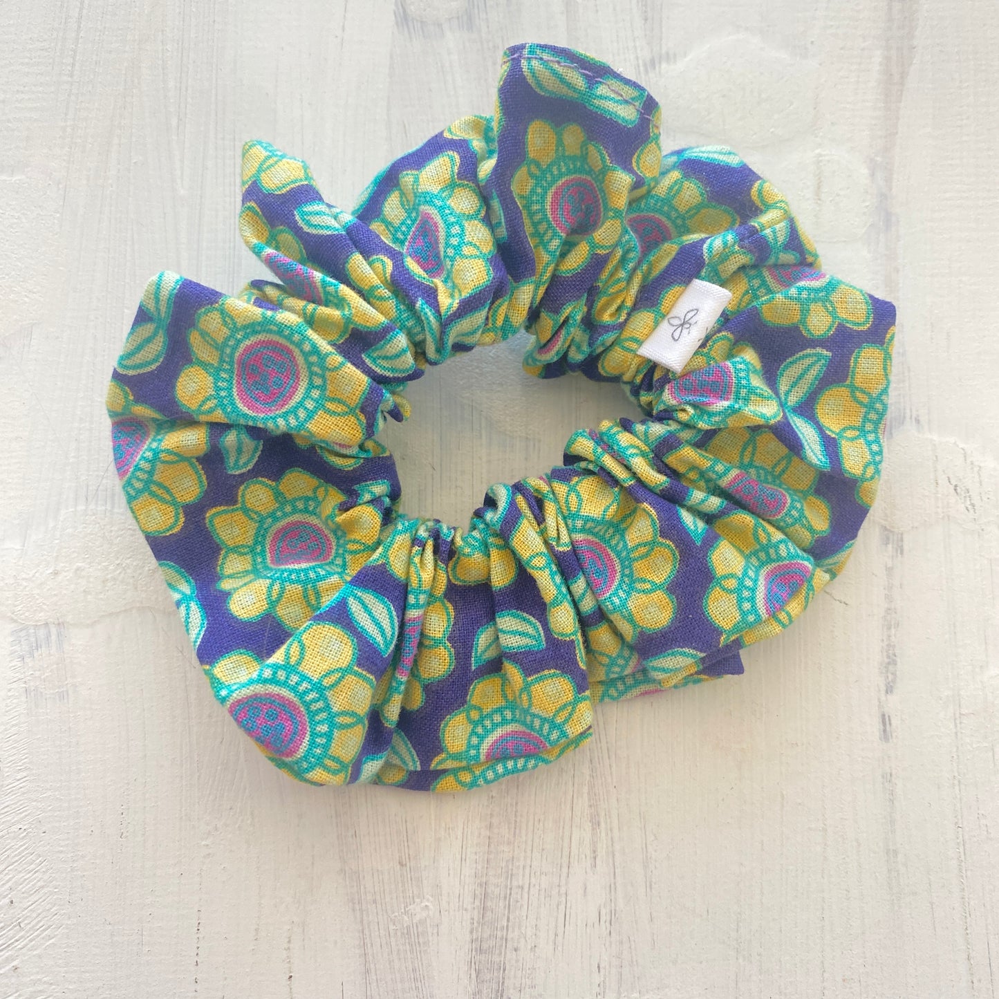 Purple Floral Mini Scrunchie Hair Tie