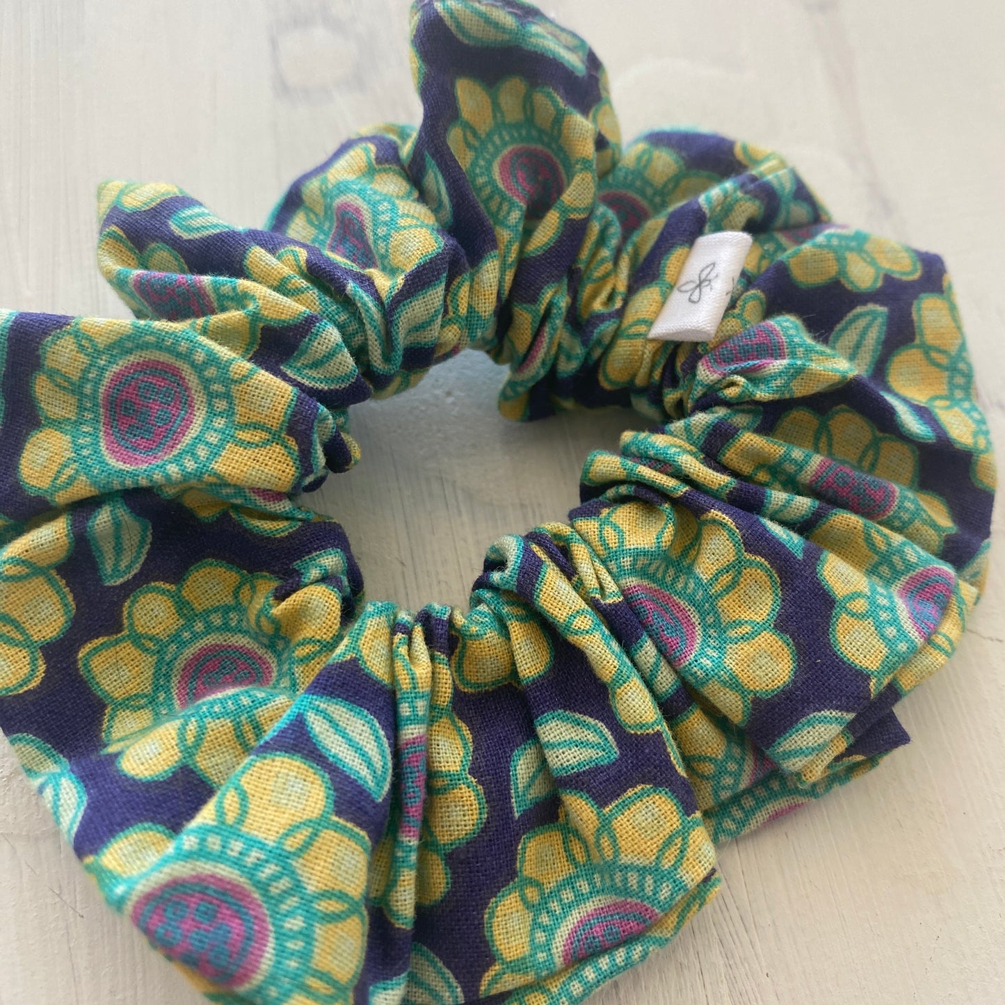 Purple Floral Mini Scrunchie Hair Tie